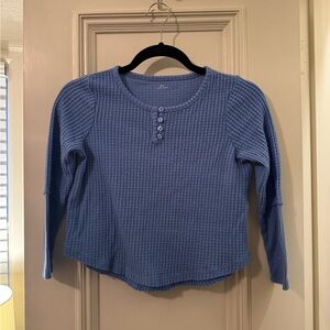 Blue Waffle Knit Long Sleeve Top